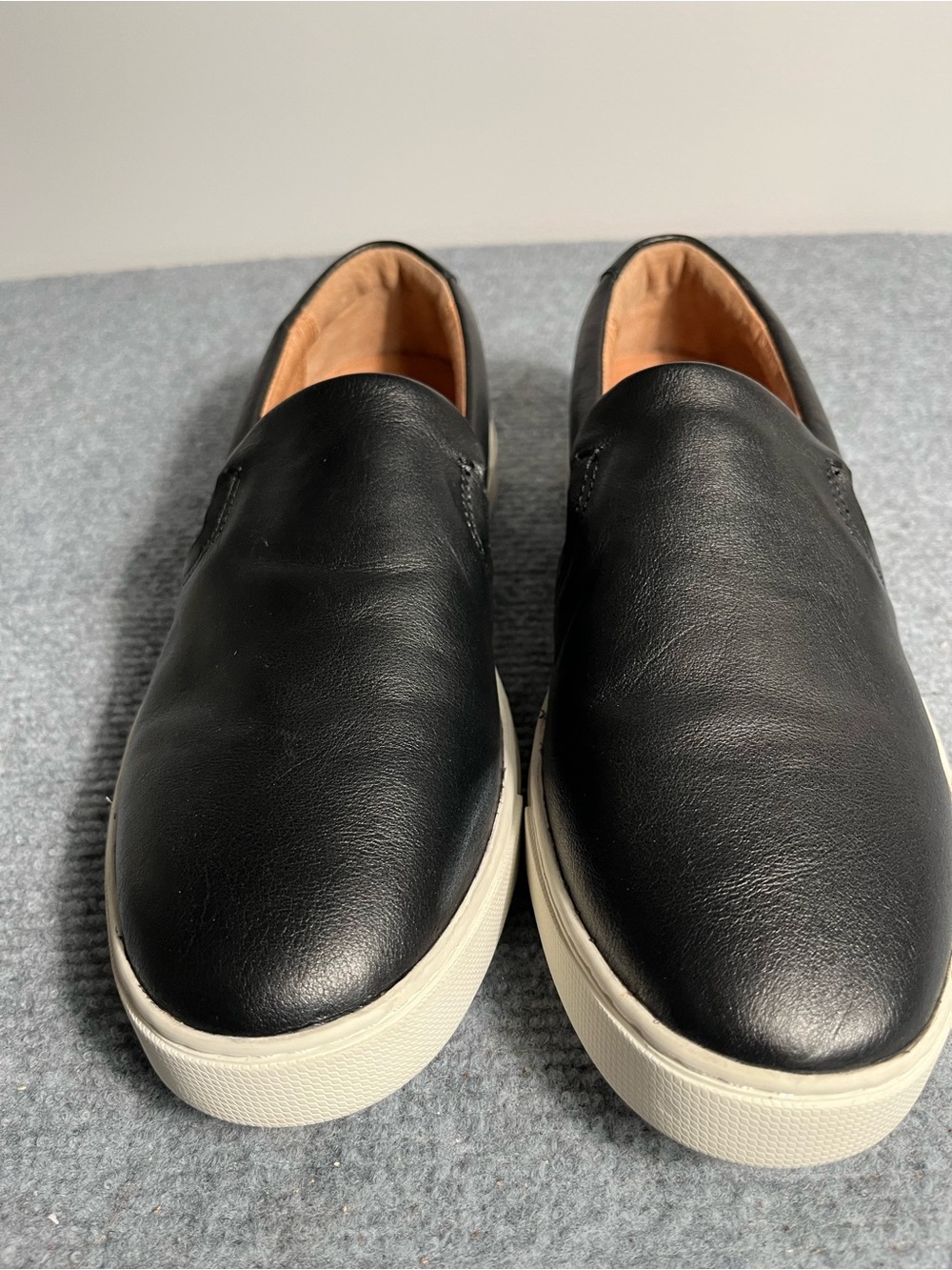 Frye Black Leather Slip-On Sneakers with White Sole